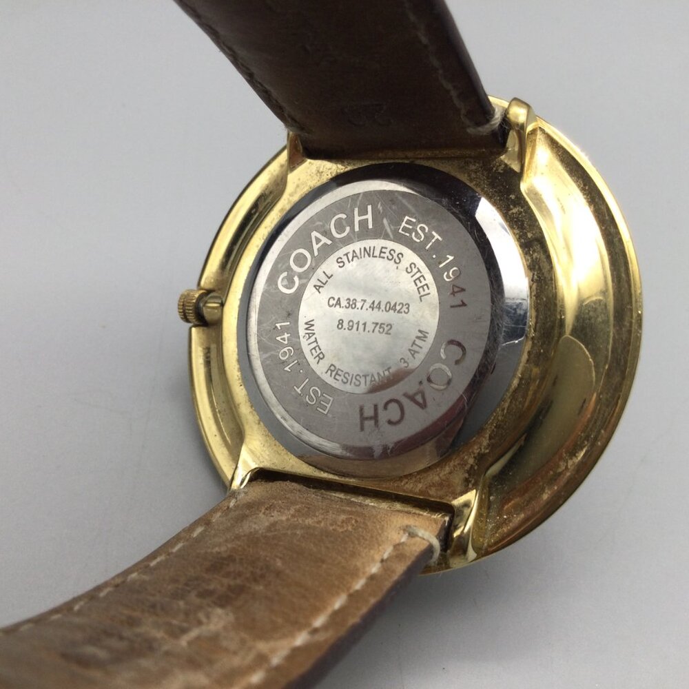 Vintage Coach Watch Women 45mm Gold Tone Glitter Bezel Leather Band New Battery - Picture 12 of 15